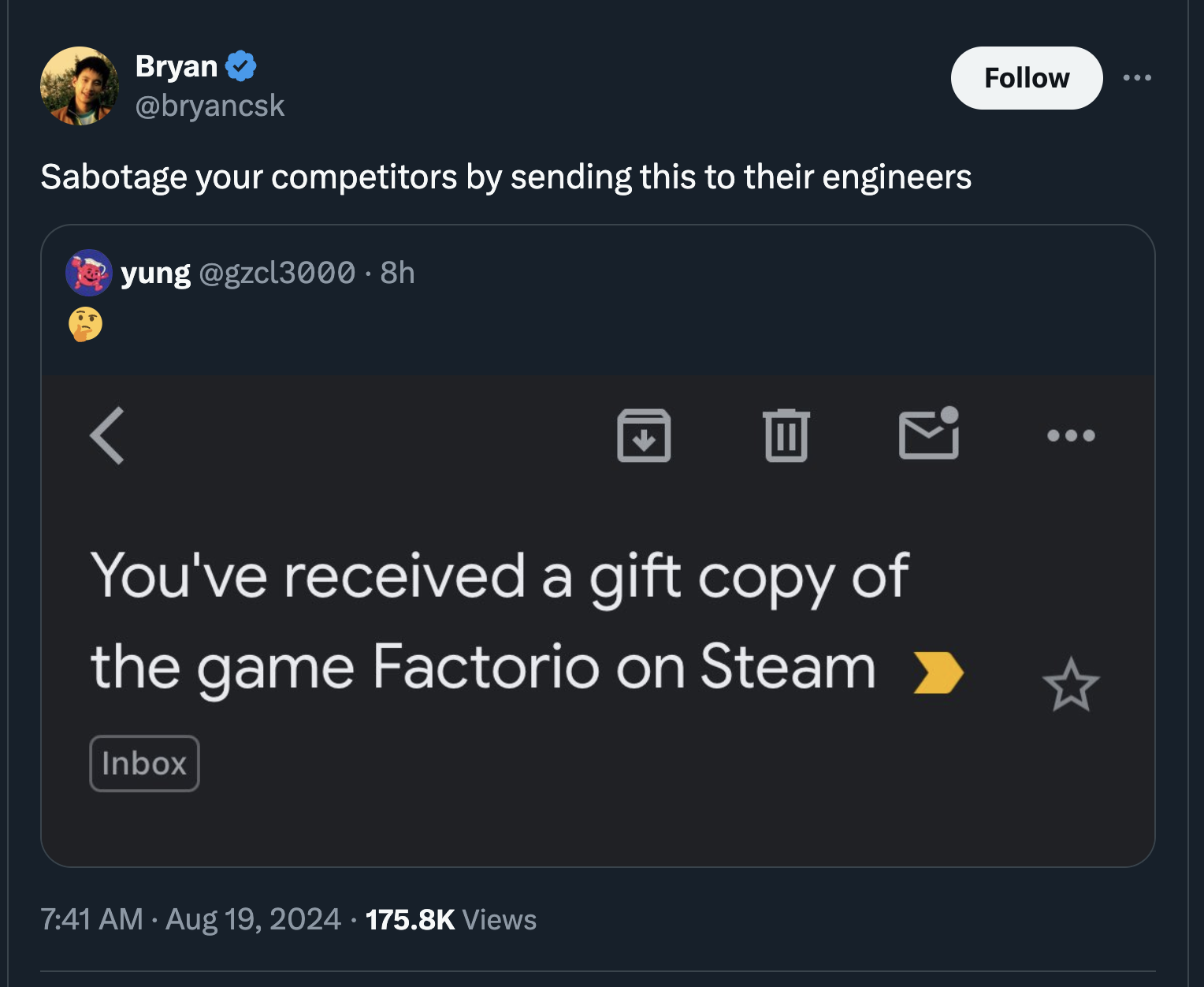 screenshot - Bryan Sabotage your competitors by sending this to their engineers yung 8h